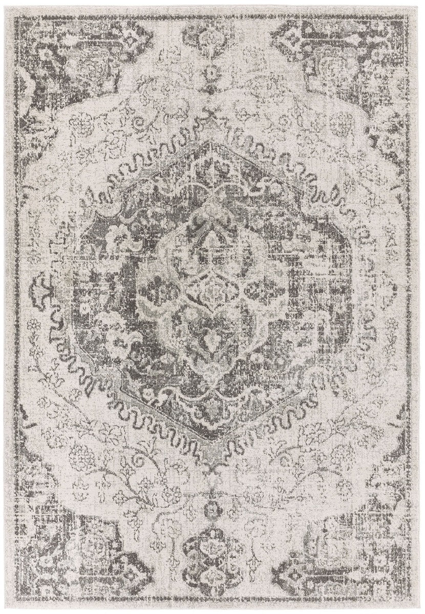 grey rug with an oriental pattern