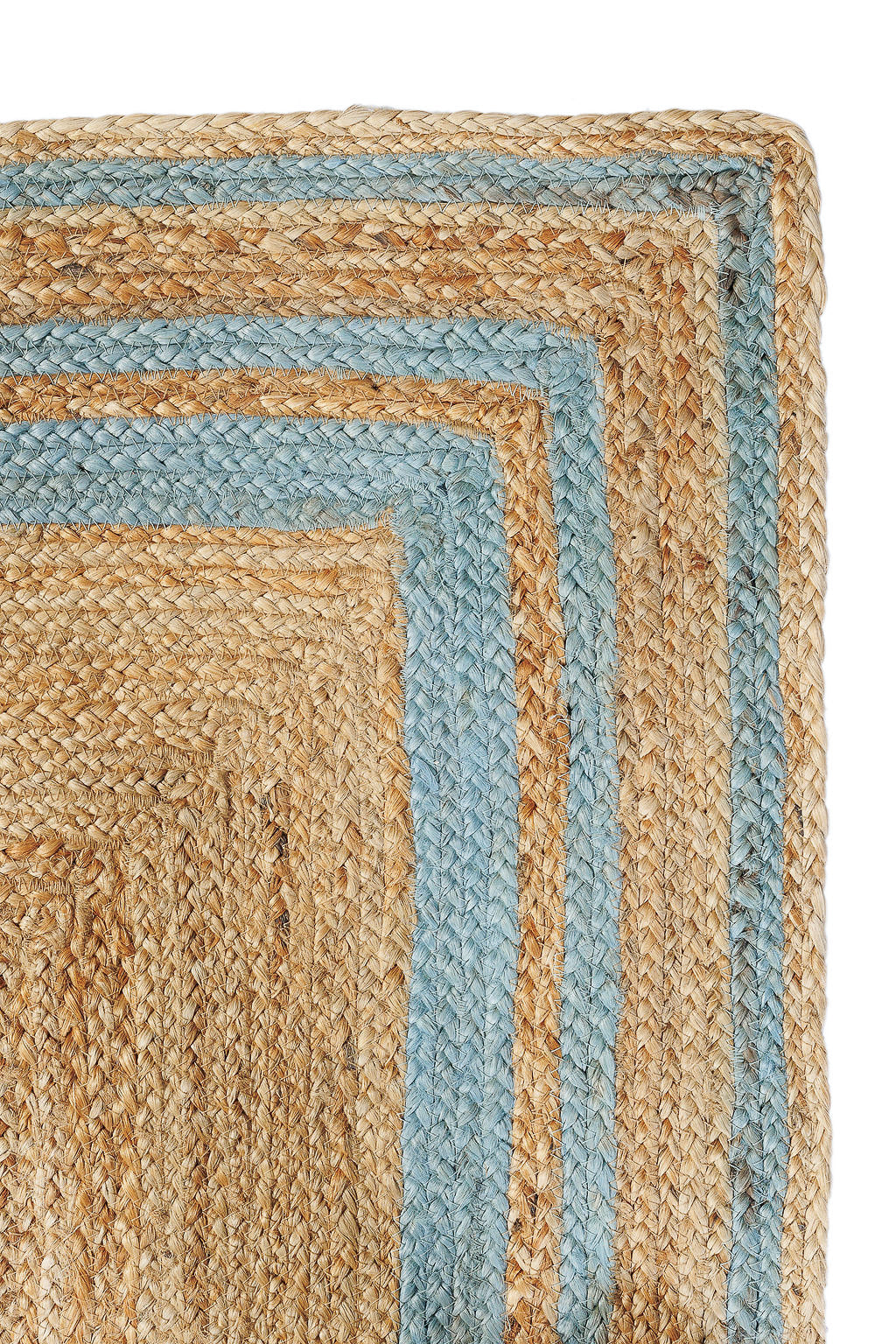 jute rug with light blue border