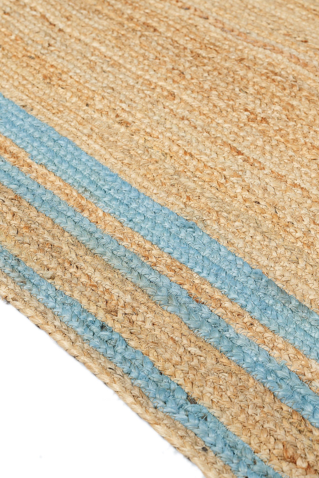jute rug with light blue border