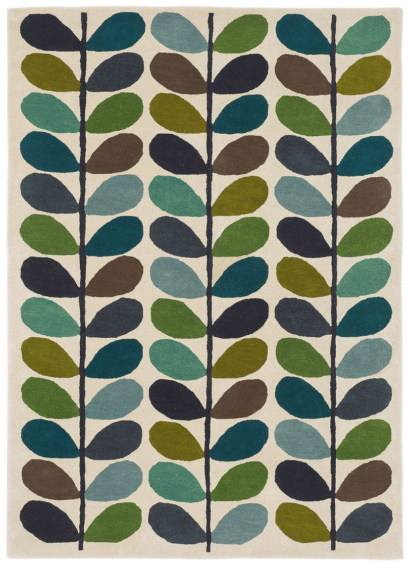 orla kiely multi stem kingfisher rug - multicolour rug with a green and blue leaf pattern