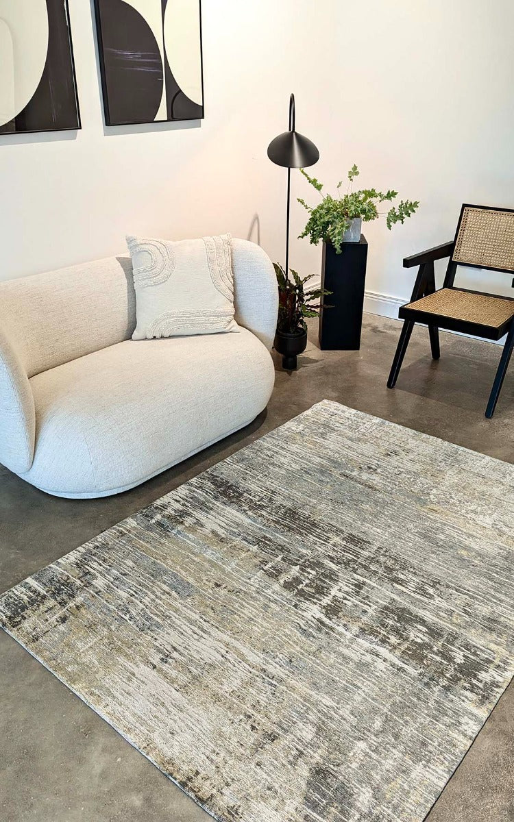 beige flatweave rug with modern abstract design