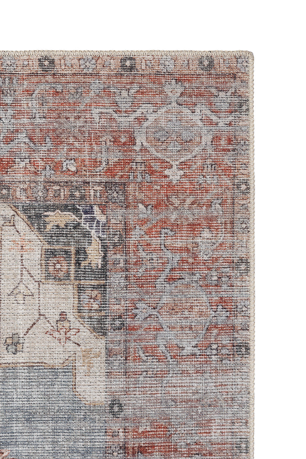 Bordered red and blue vintage style rug