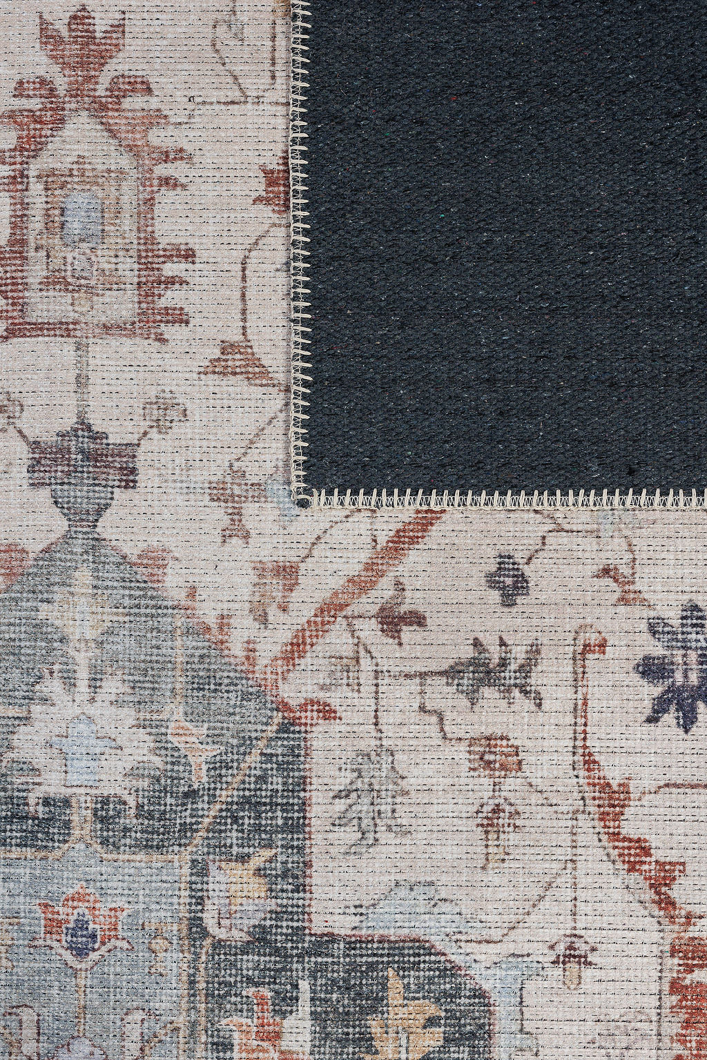 Bordered red and blue vintage style rug