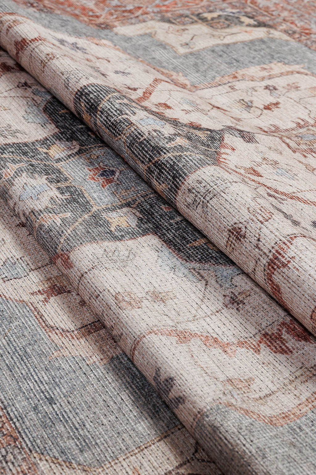 Bordered red and blue vintage style rug