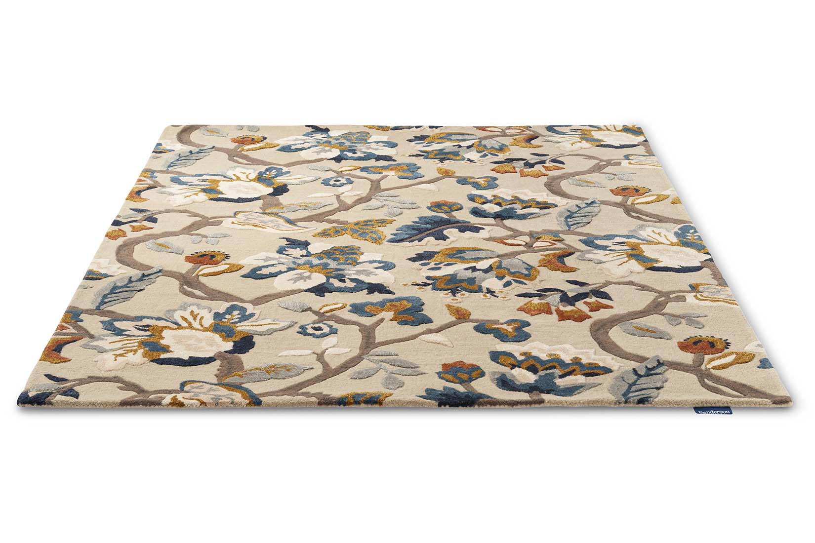 stone coloured wool and viscose rug with multicolour floral design