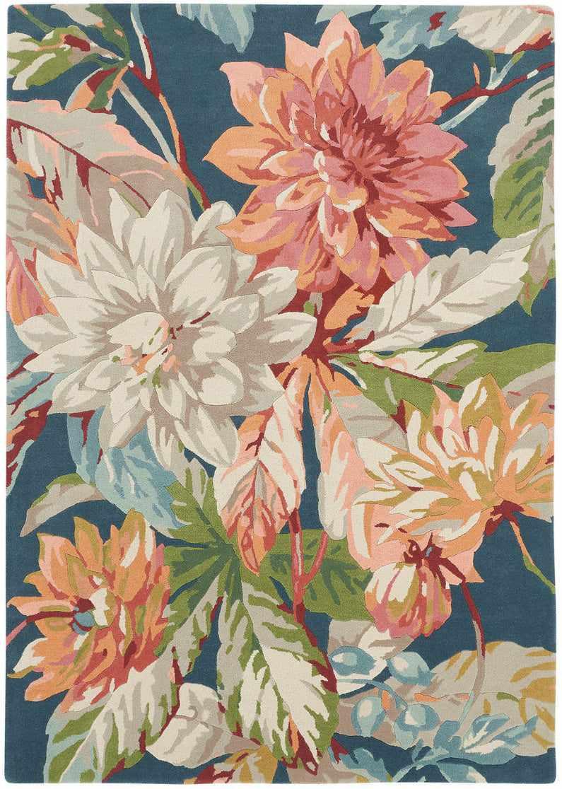 Sanderson wool rug with a blue, green and pink floral design