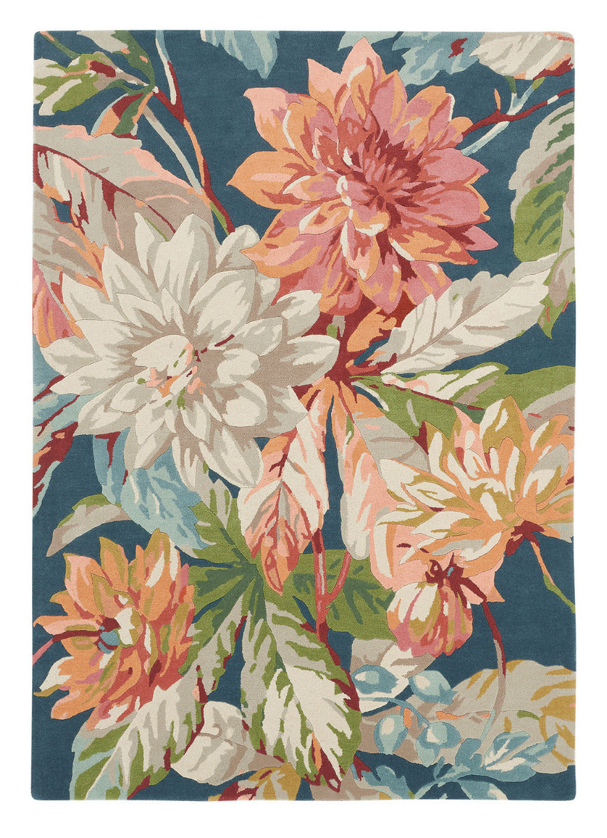 Sanderson wool rug with a blue, green and pink floral design