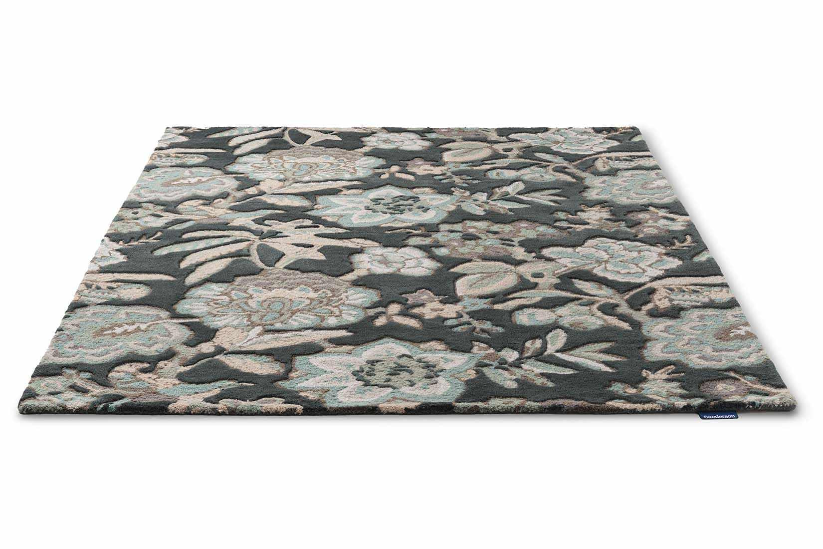 grey wool rug with allover floral print