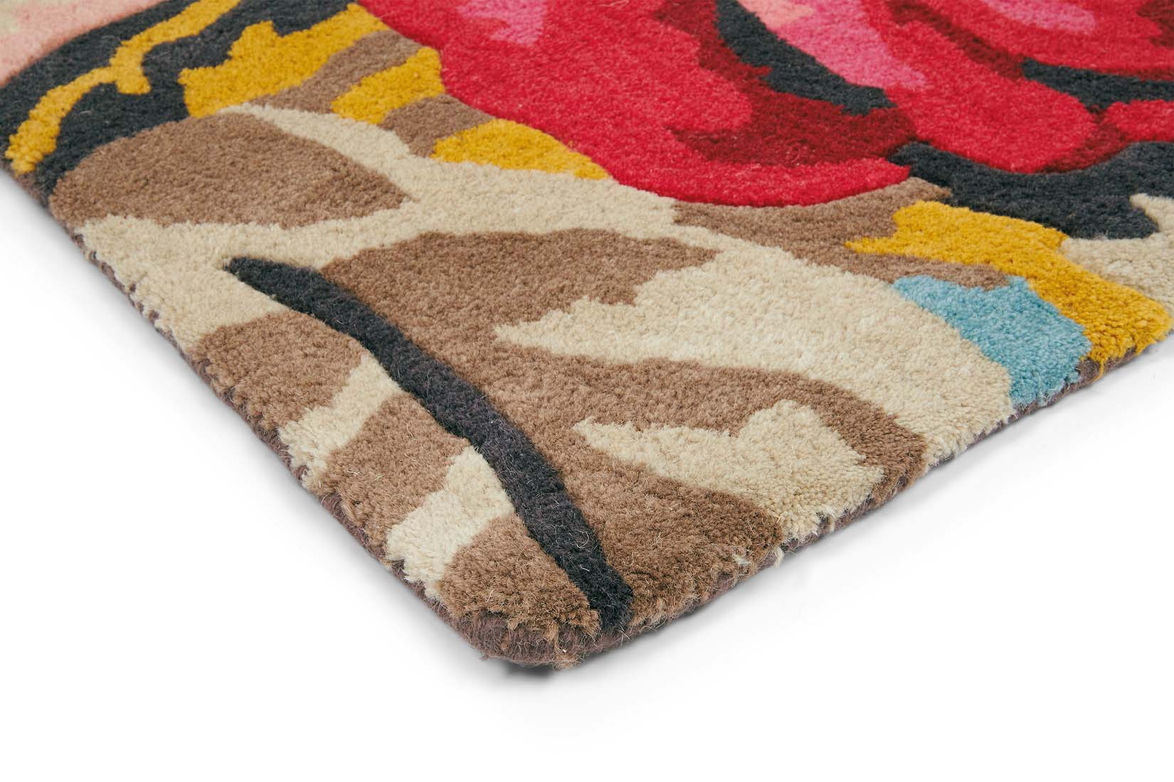 Rectangular grey rug with floral rose and leaf illustrations in grey