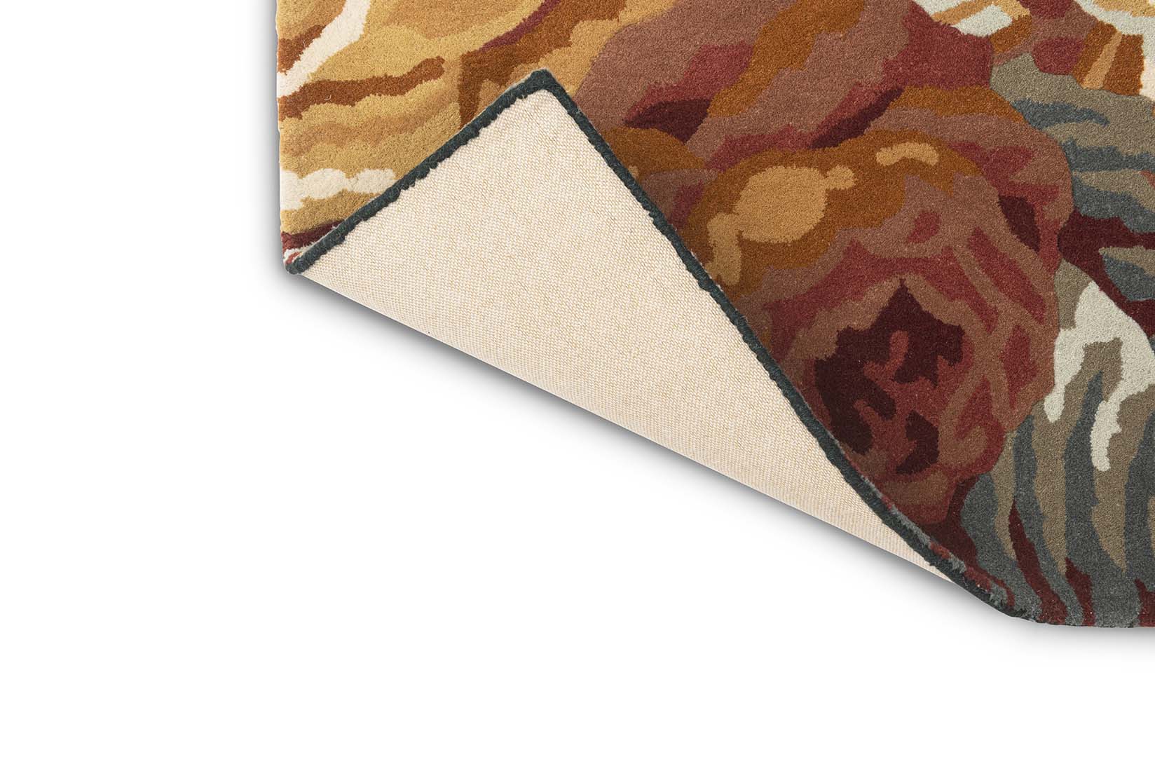 navy wool rug with multicolour floral design