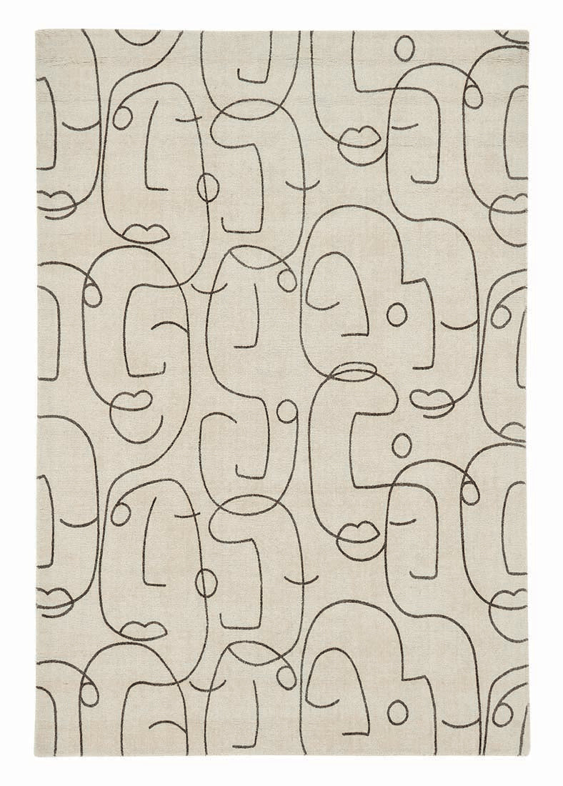 wool rug with an abstract facial print