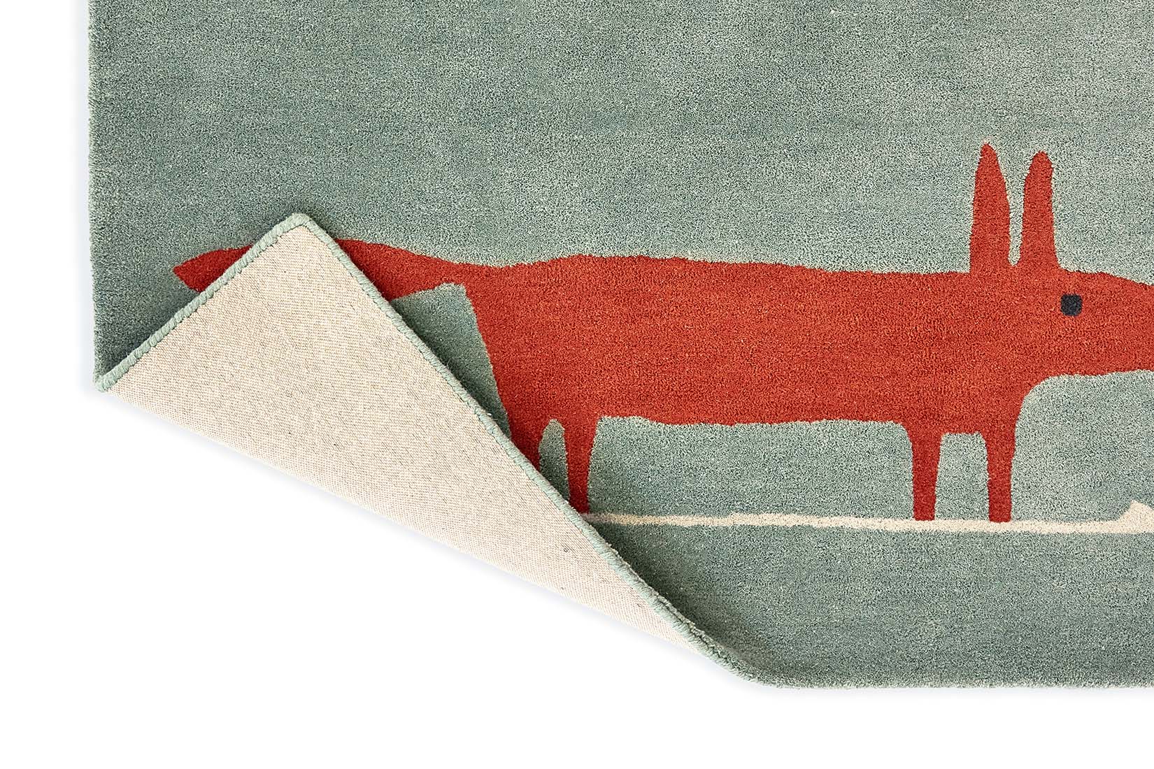 red and blue rug with fox print