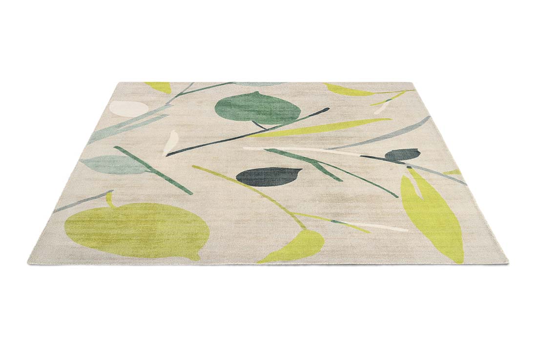 wool rug with an abstract leaf print