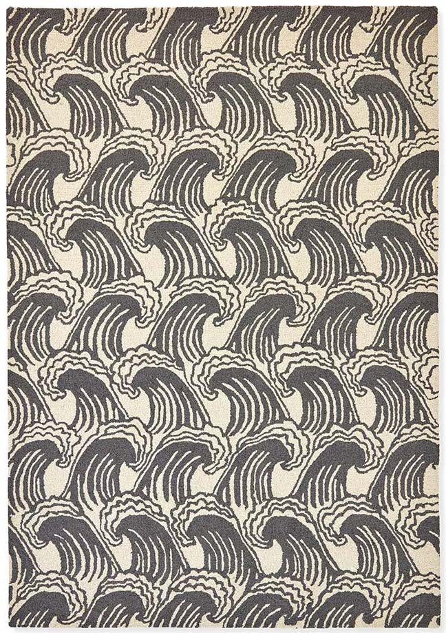 black and beige rug with wave design
