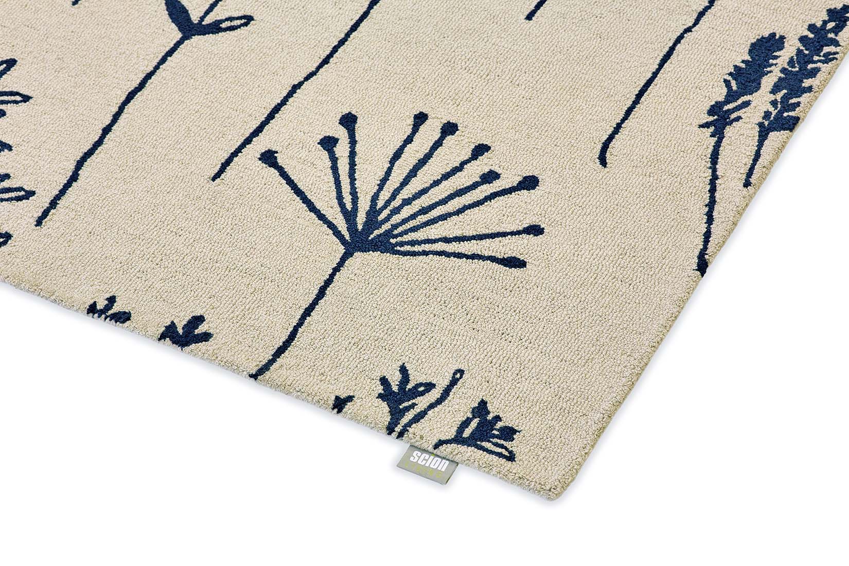 floral printed rug in cream and blue
