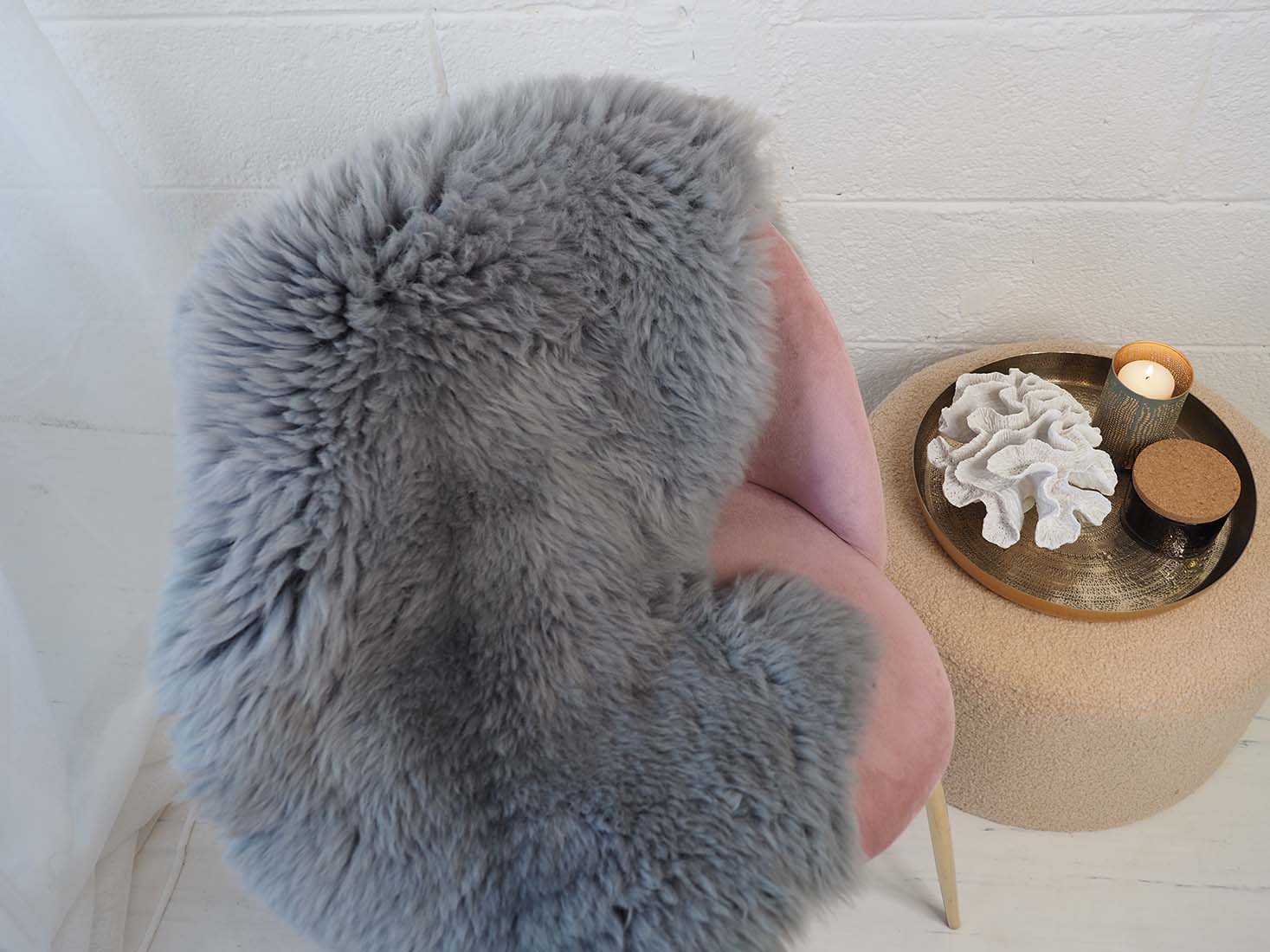 Irish light grey sheepskin rug