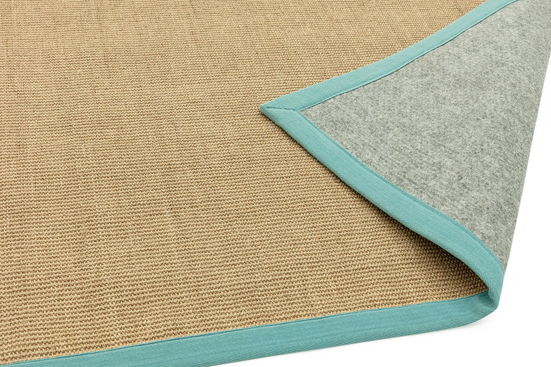 Bordered Sisal Rug Linen with Aqua Border