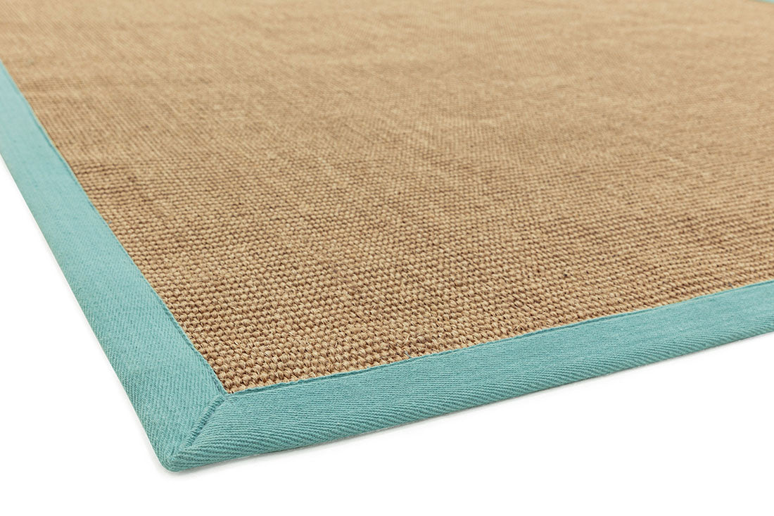 Bordered Sisal Rug Linen with Aqua Border