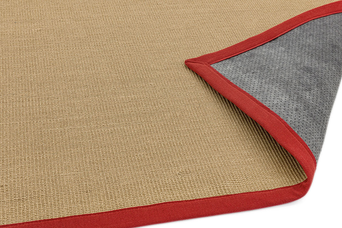 Bordered Sisal Rug Linen with Red border