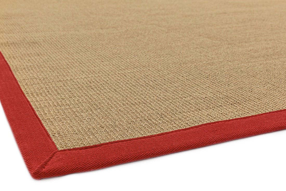 Bordered Sisal Rug Linen with Red border