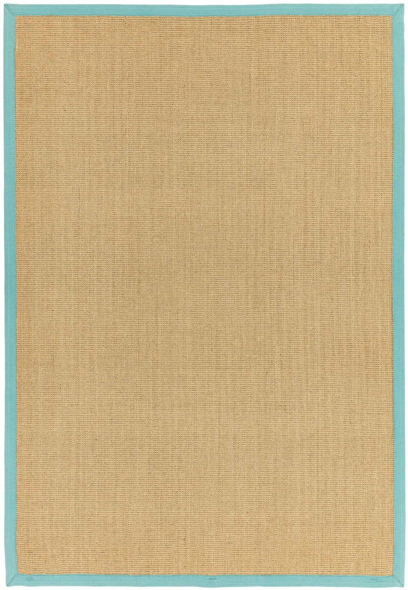 Bordered Sisal Rug Linen with Aqua Border