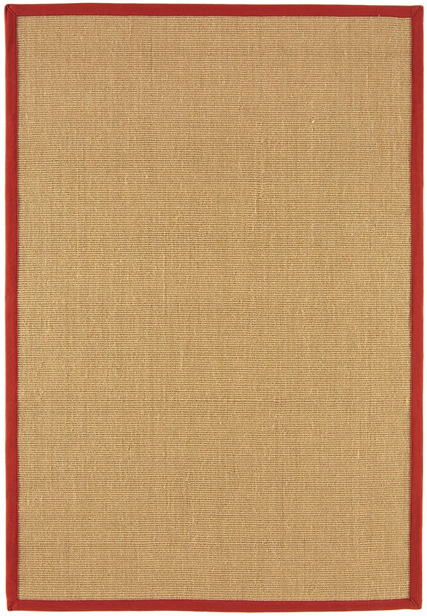 beige sisal rug with a red border