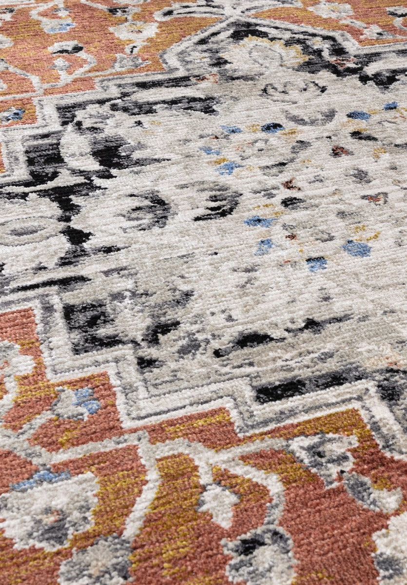 Vintage style distressed rug in shades of black