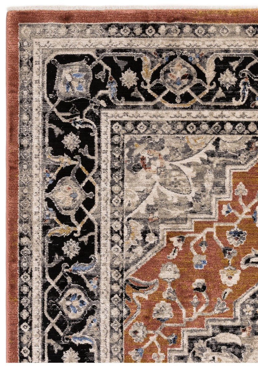 Vintage style distressed rug in shades of black