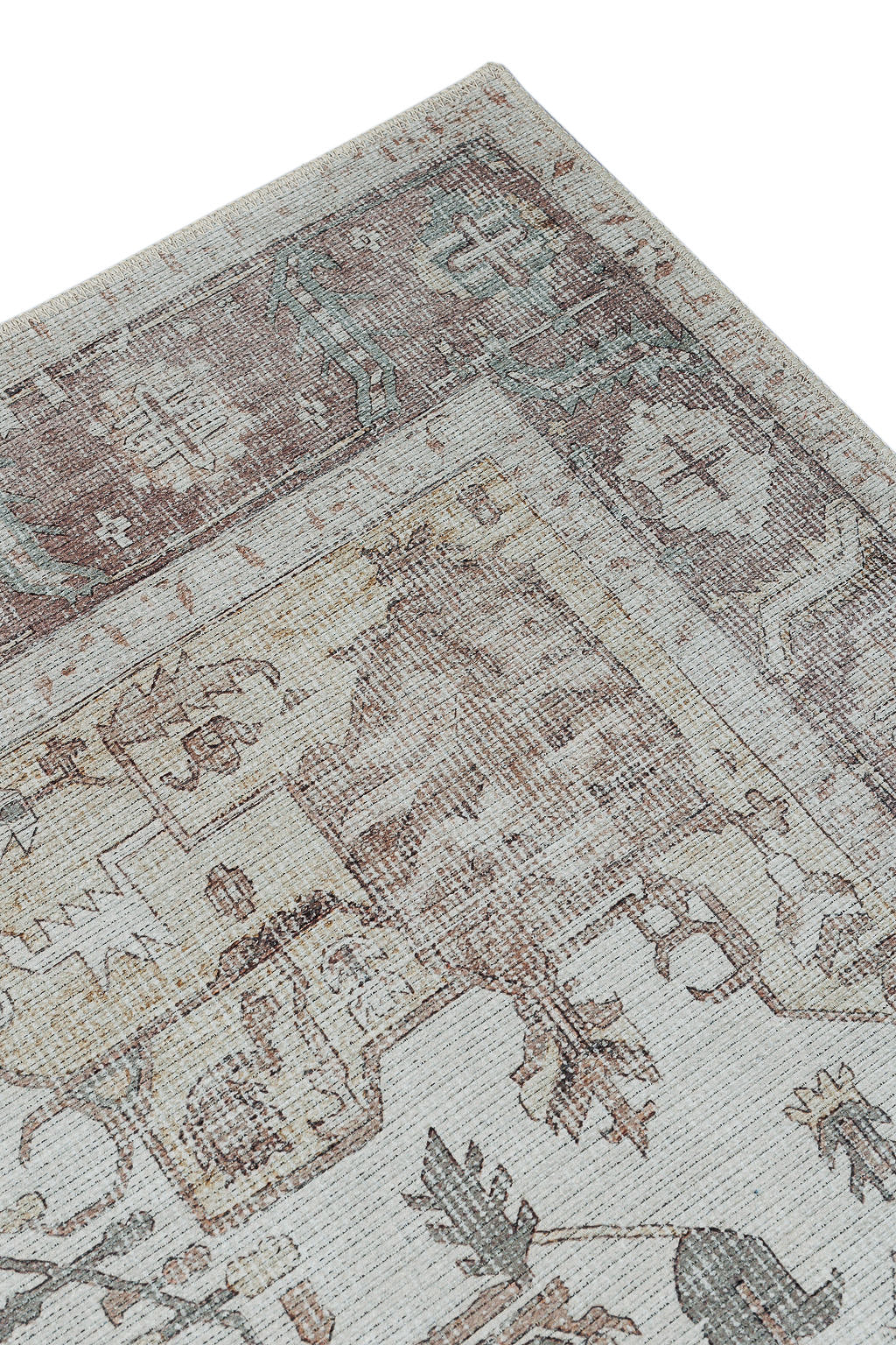 Brown bordered vintage style rug