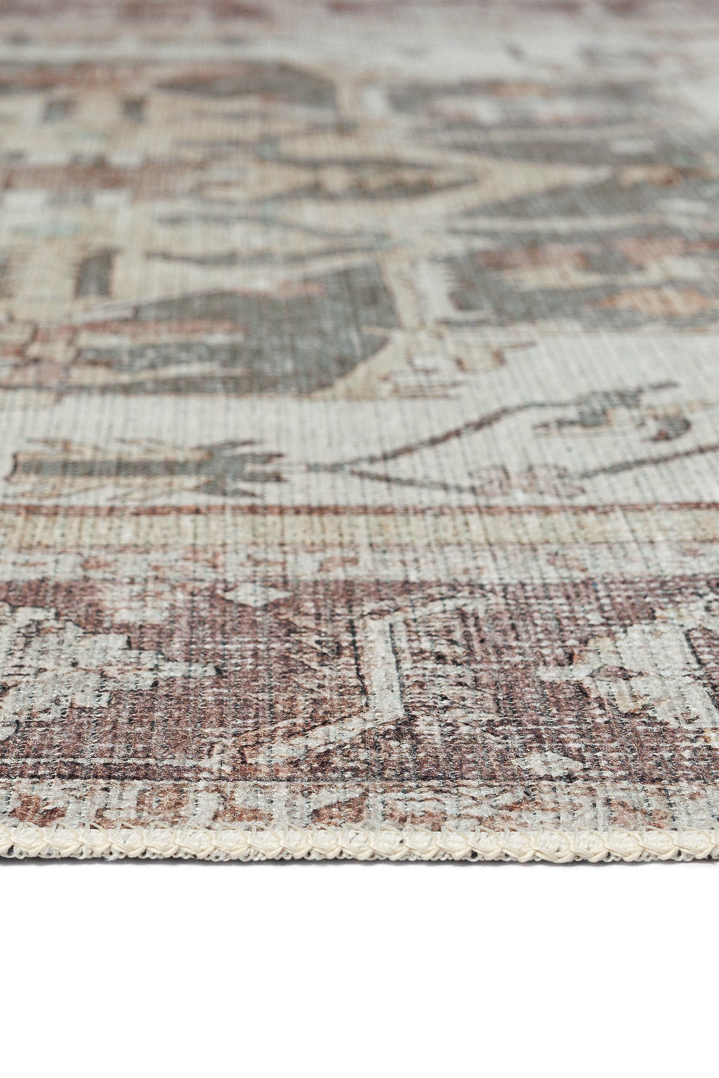 Brown bordered vintage style rug