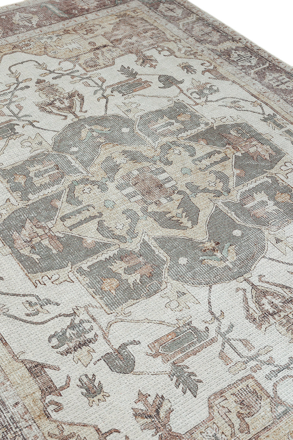 Brown bordered vintage style rug