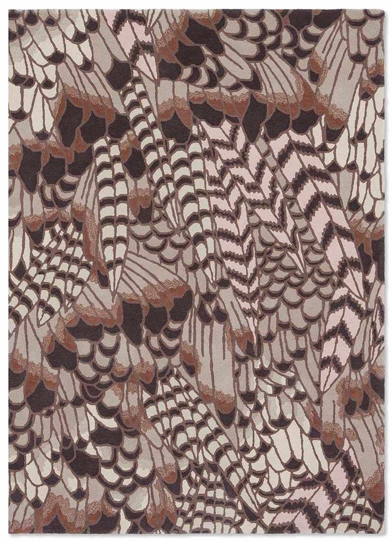 brown wool rug with feather pattern