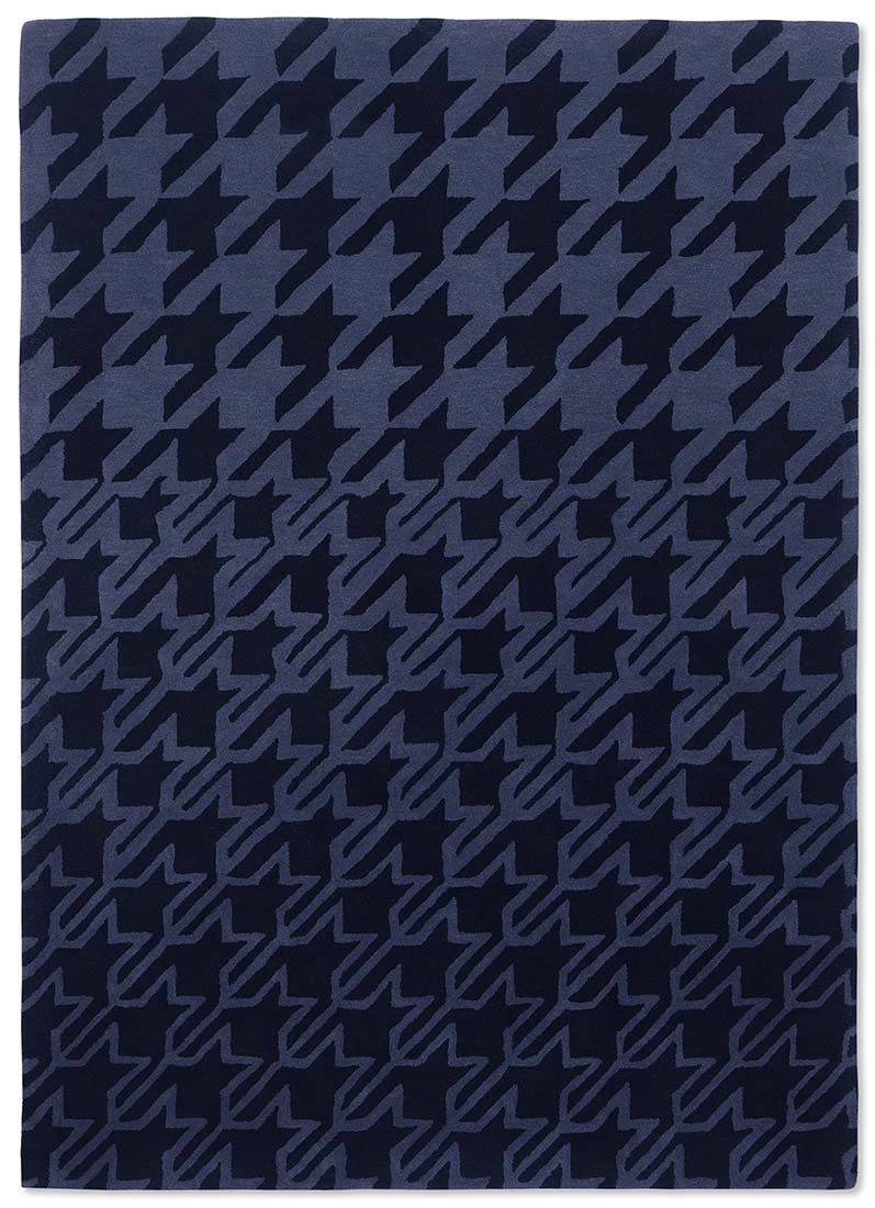 houndstooth wool rug in blue and black