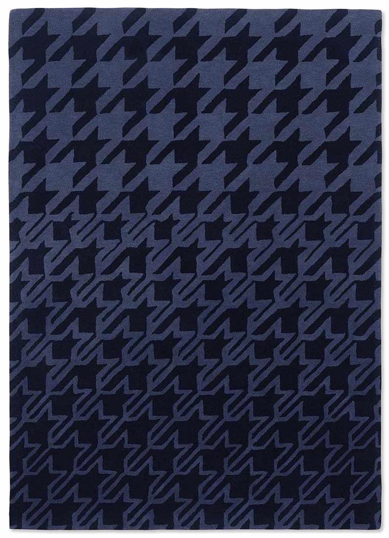 houndstooth wool rug in blue and black