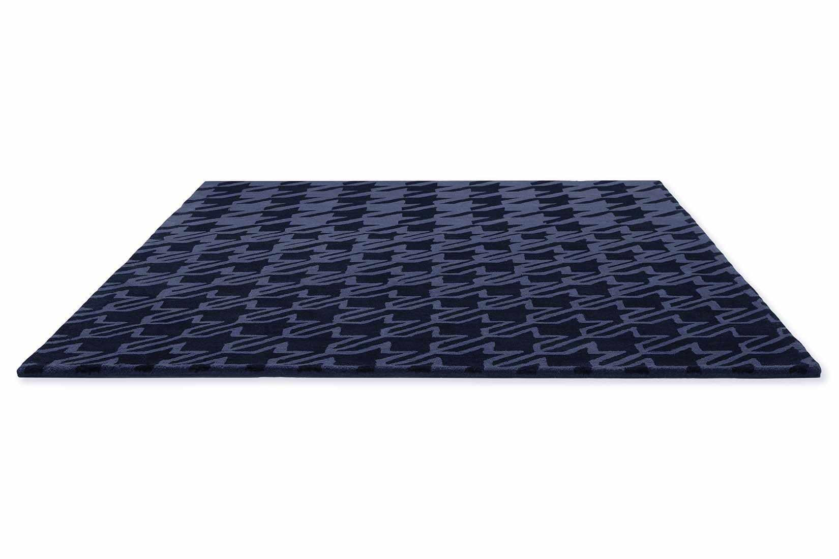 houndstooth wool rug in blue and black