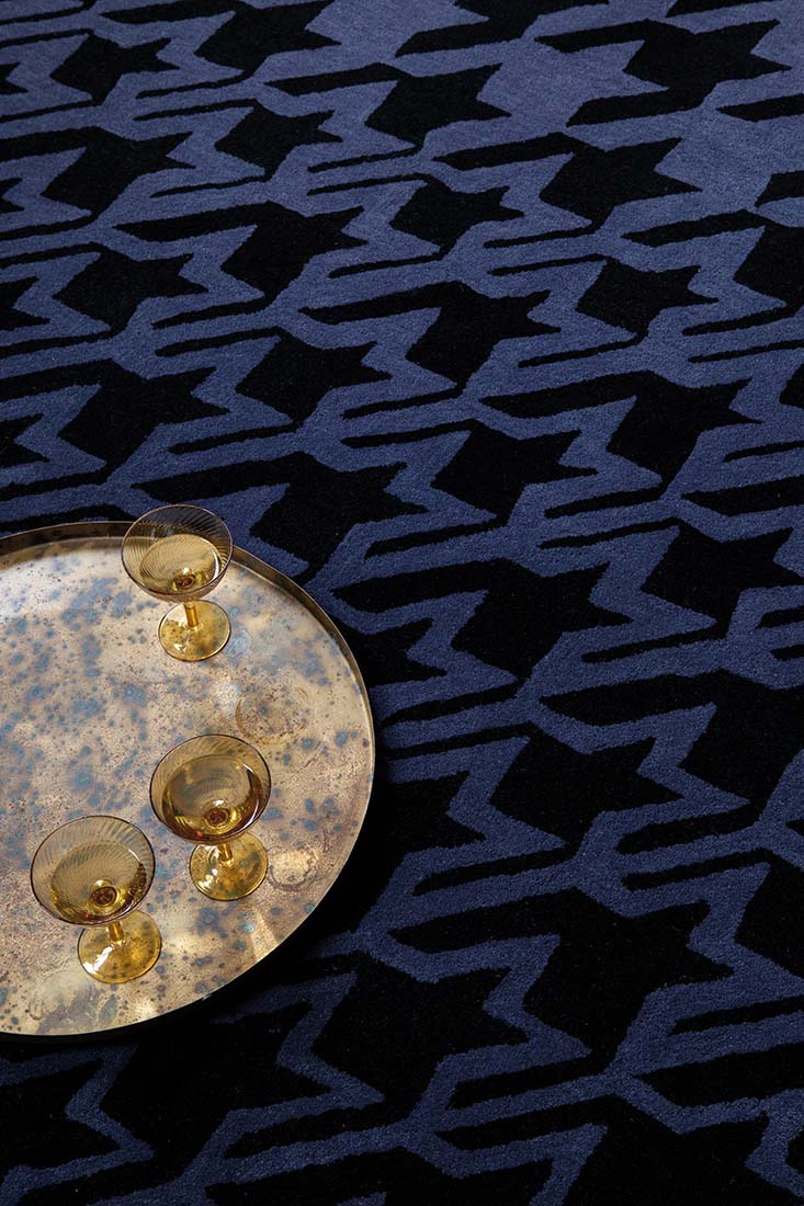 houndstooth wool rug in blue and black
