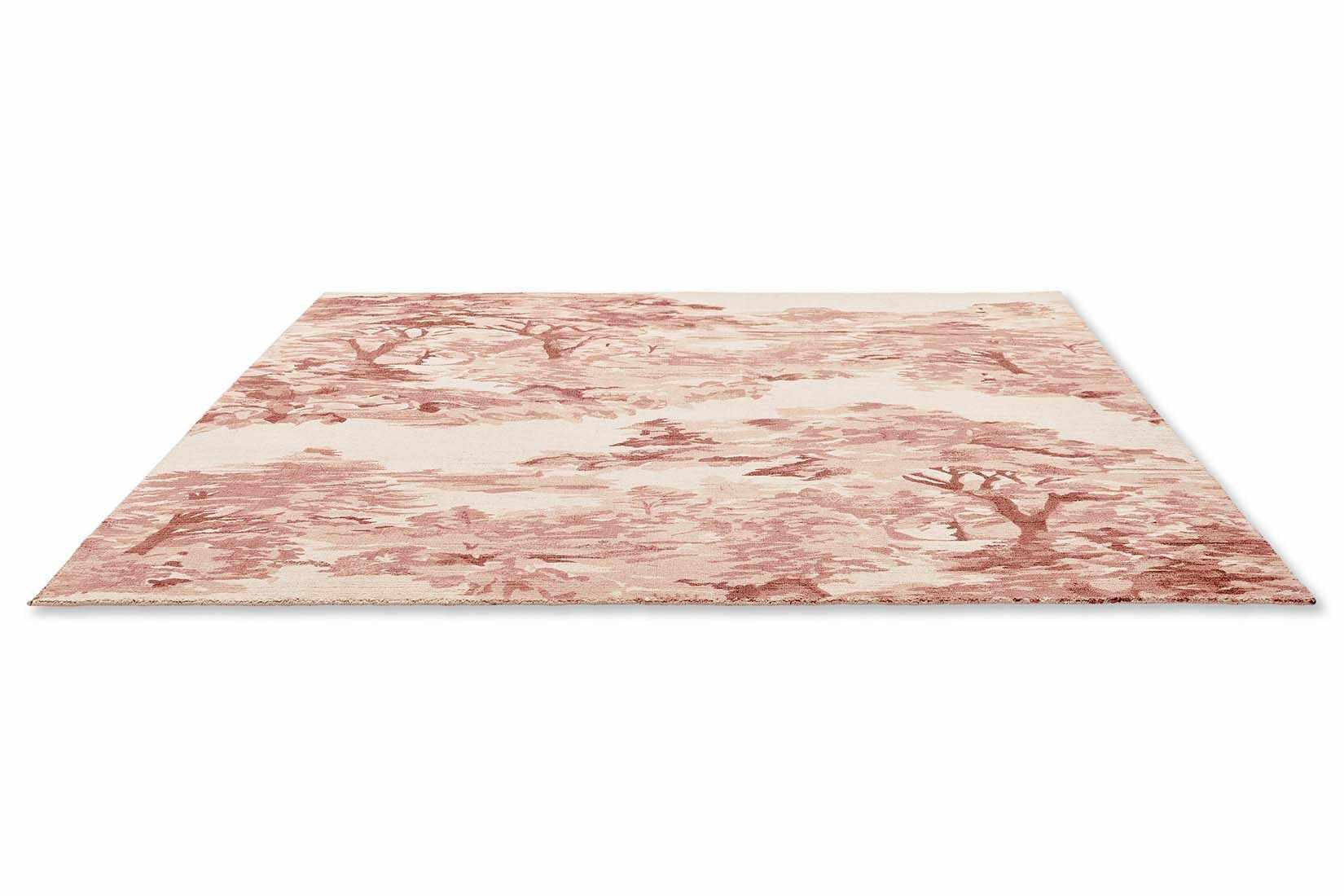 cream cotton rug with tree pattern in pink