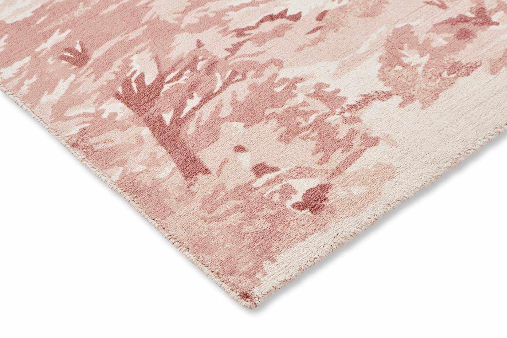 cream cotton rug with tree pattern in pink