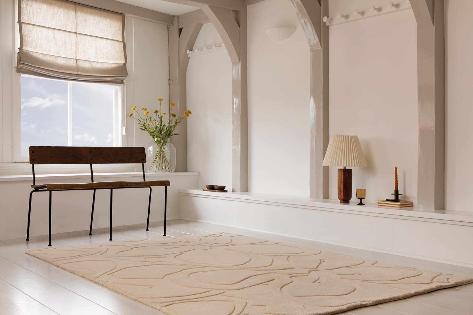 cream wool rug with shapes