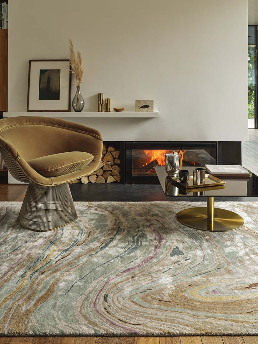 multicolour handtufted abstract rug in a marble design