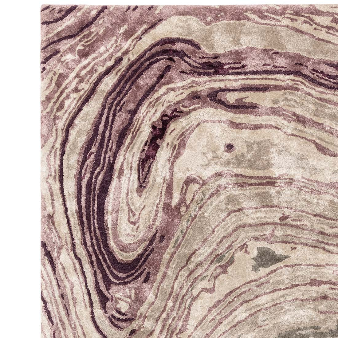 shiny purple and beige handtufted abstract rug in a marble design