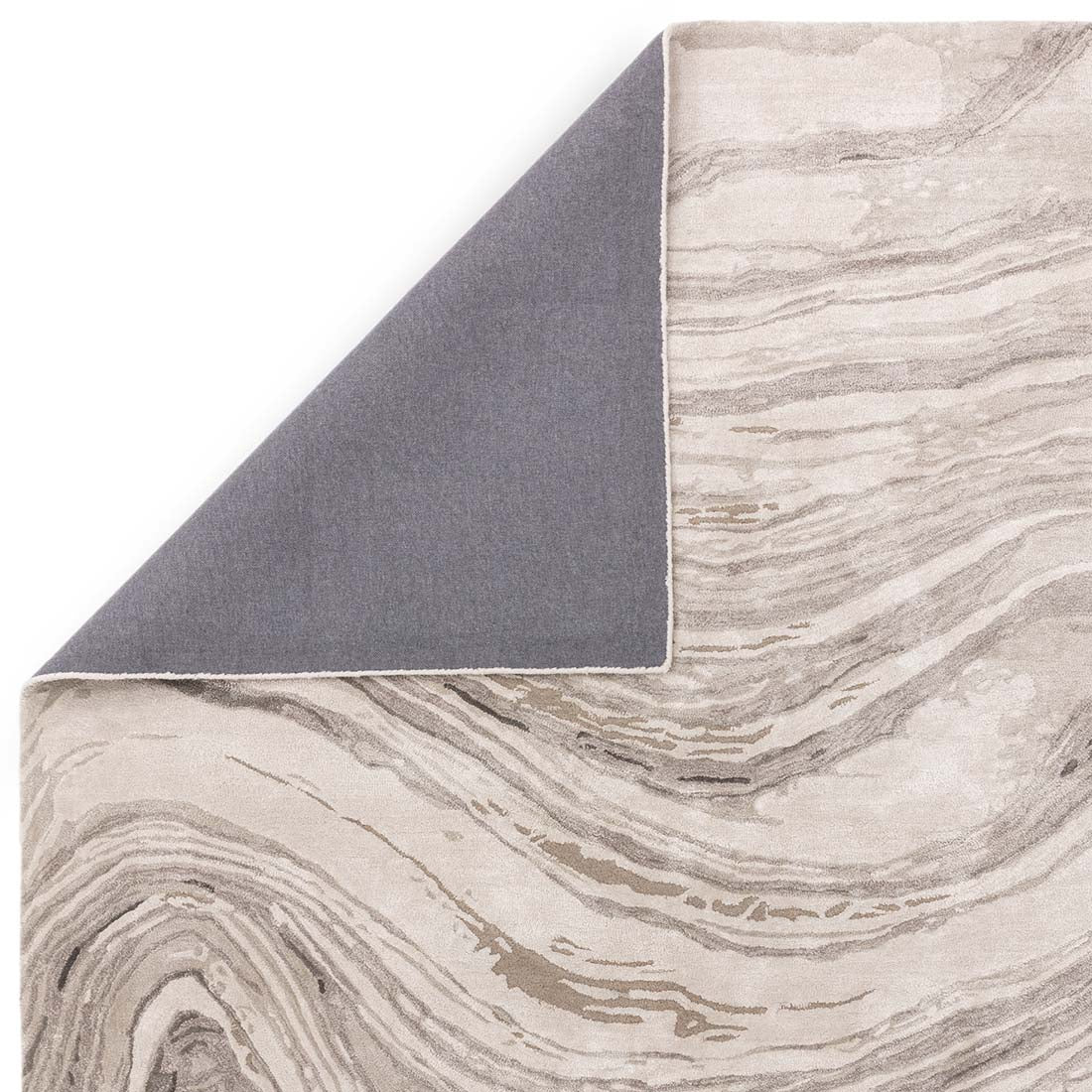 shiny soft grey handtufted abstract rug in a marble design