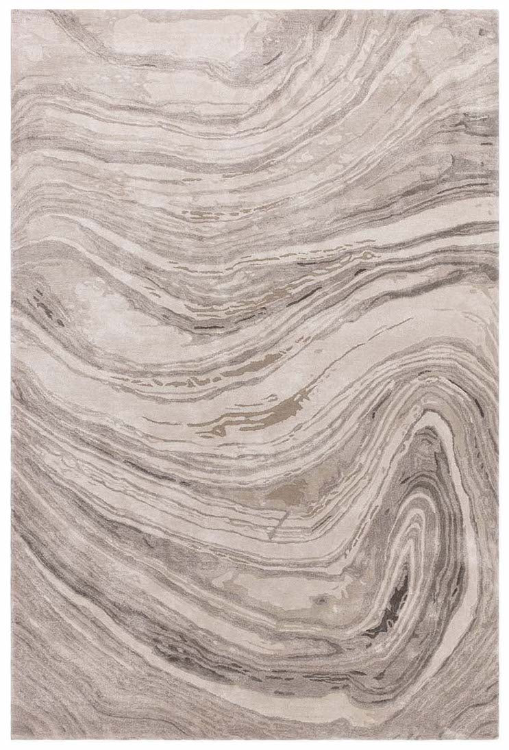 shiny soft grey handtufted abstract rug in a marble design