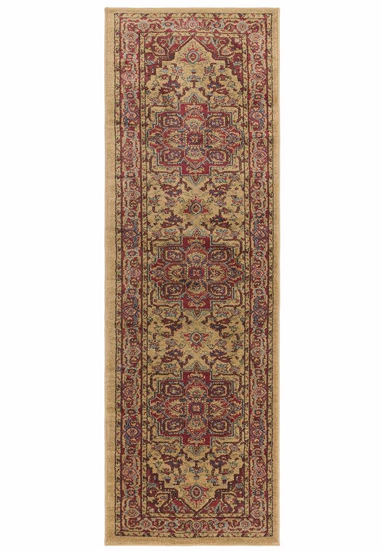 red and beige runner with a persian design