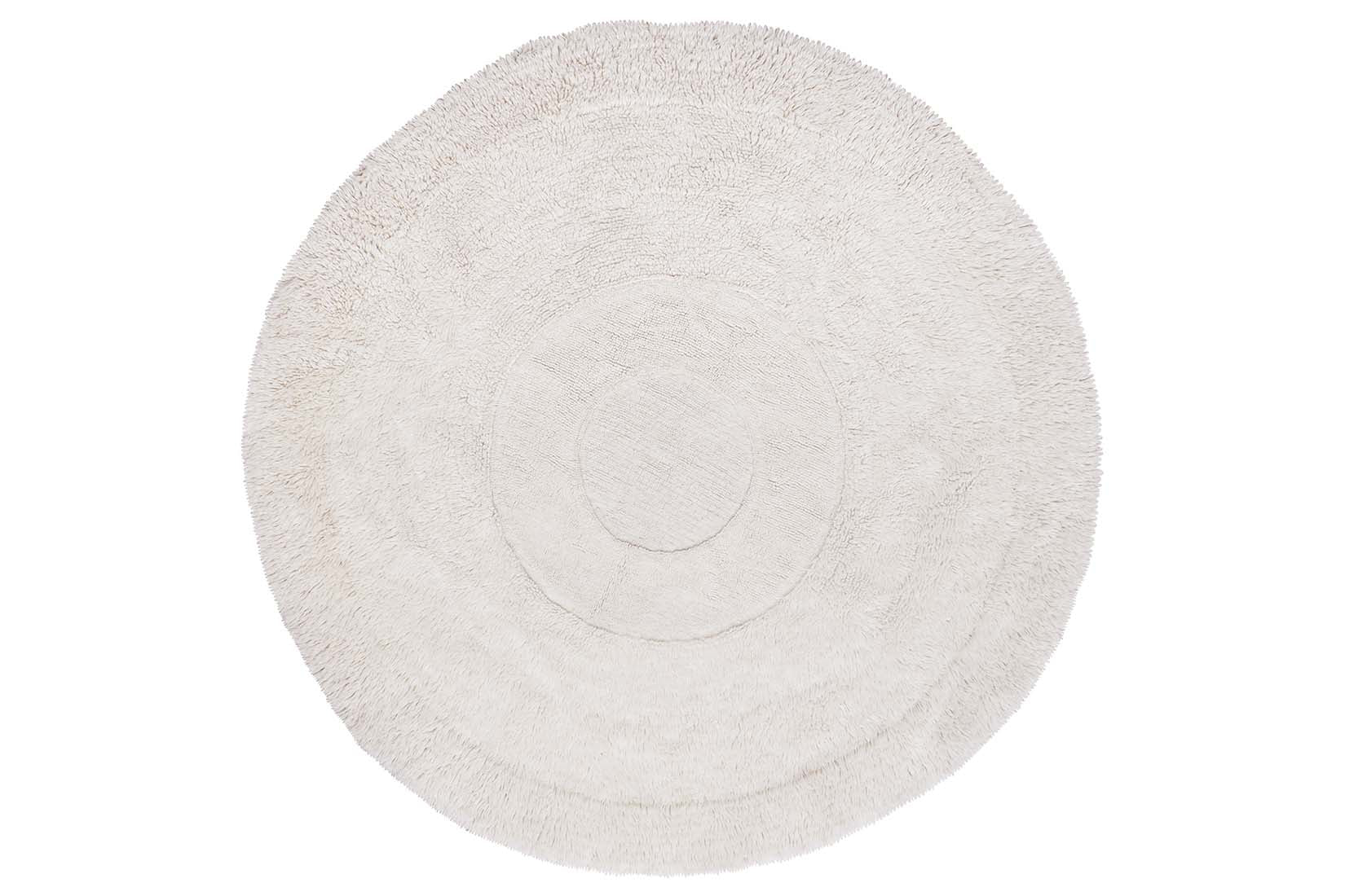 round cream washable wool rug 
