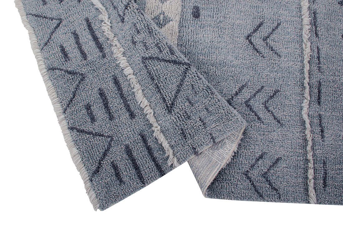 lorena canals washable wool rug with a simple moroccan beni design in blue