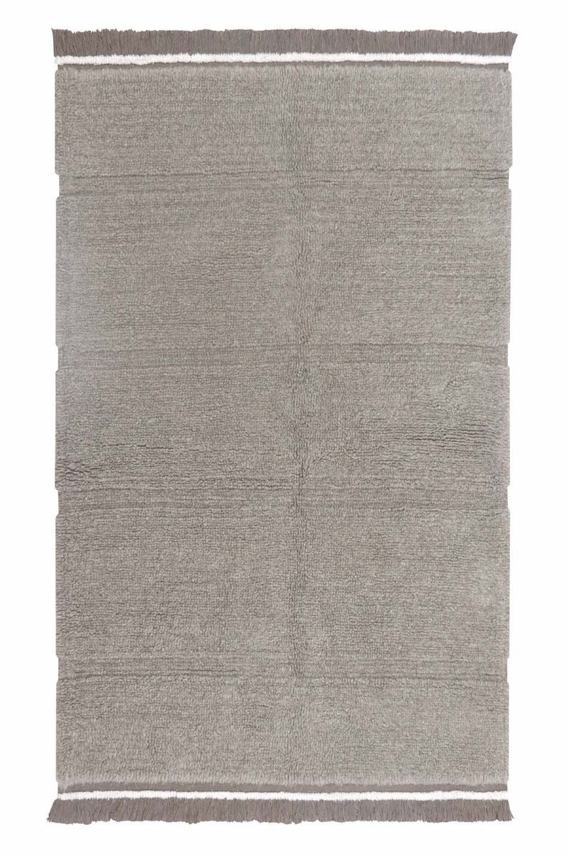 grey washable wool rug with textured detail