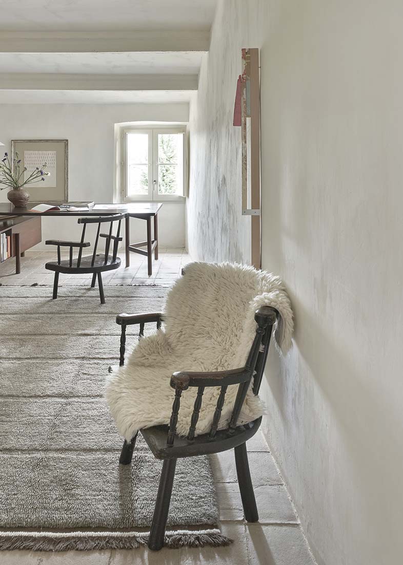 grey washable wool rug with textured detail