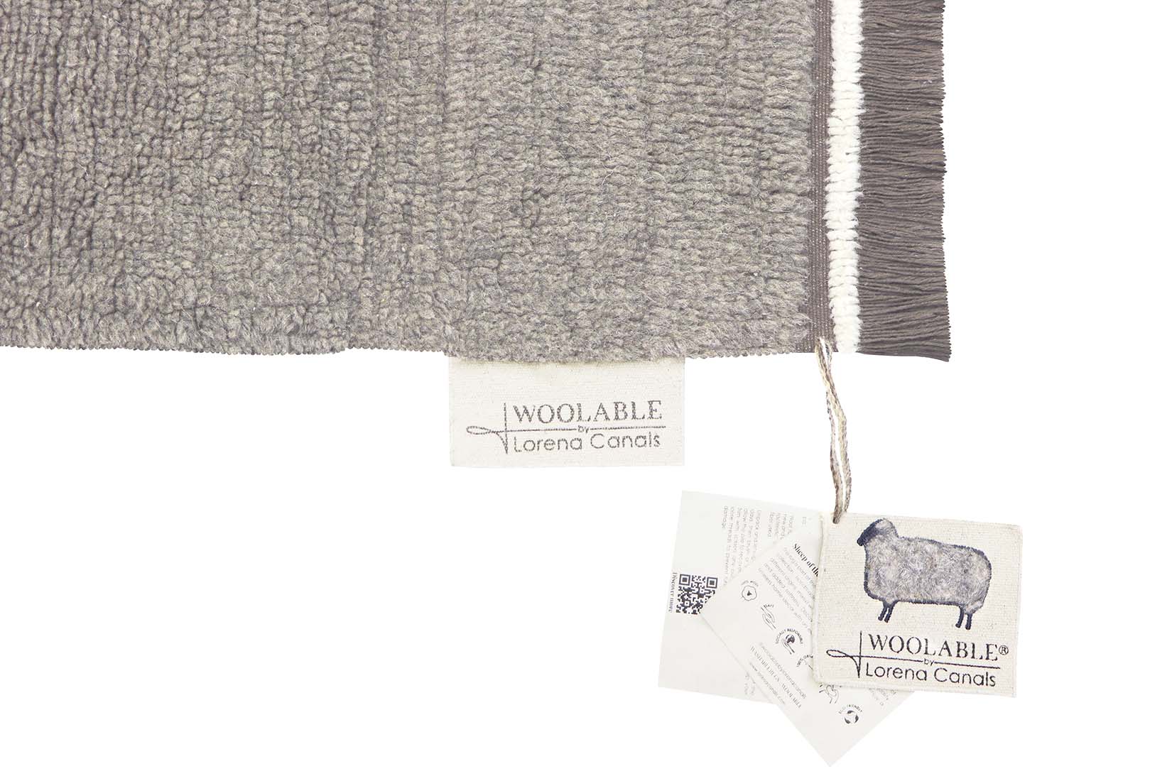 grey washable wool rug with textured detail