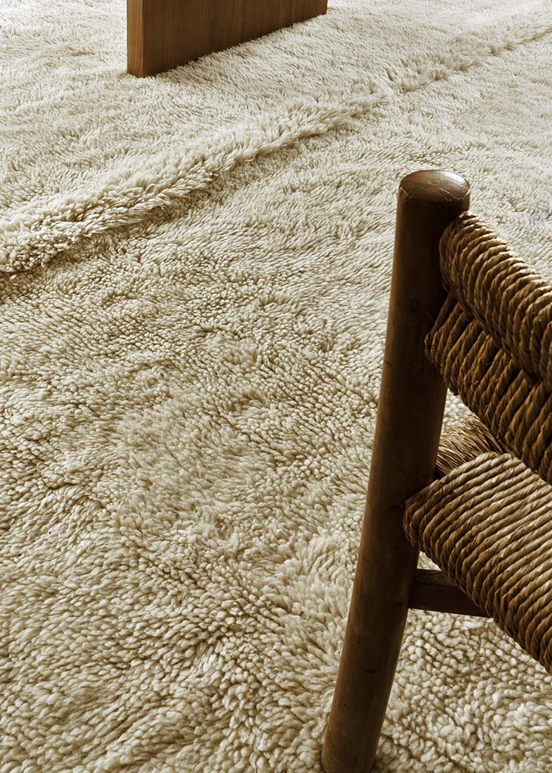 beige washable wool rug with textured detail